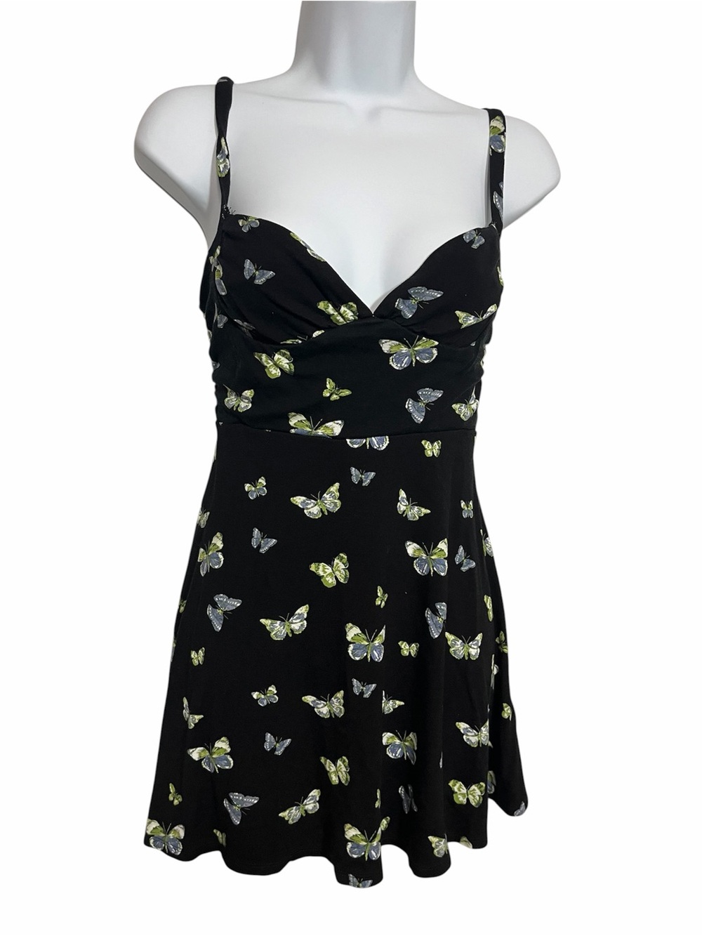 Urban Outfitters Black Mini Dress Butterfly Print Size Small Skater Whimsygoth